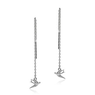 Срібні сережки-протяжки з пташками