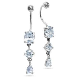 Срібна сережка для пірсингу з трьма камнями